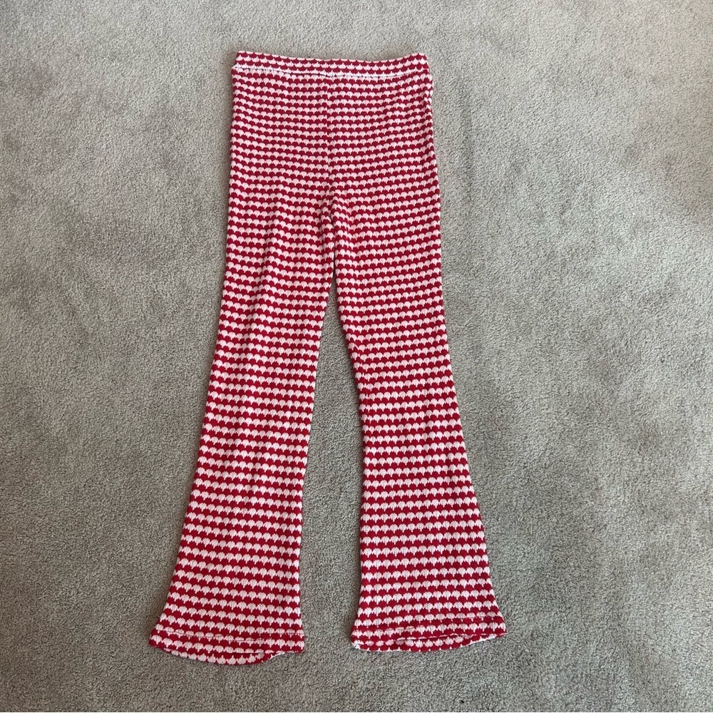 Zara red white knit high waisted flare stretchy pull on pants 70’s hippie retro - Picture 6 of 12